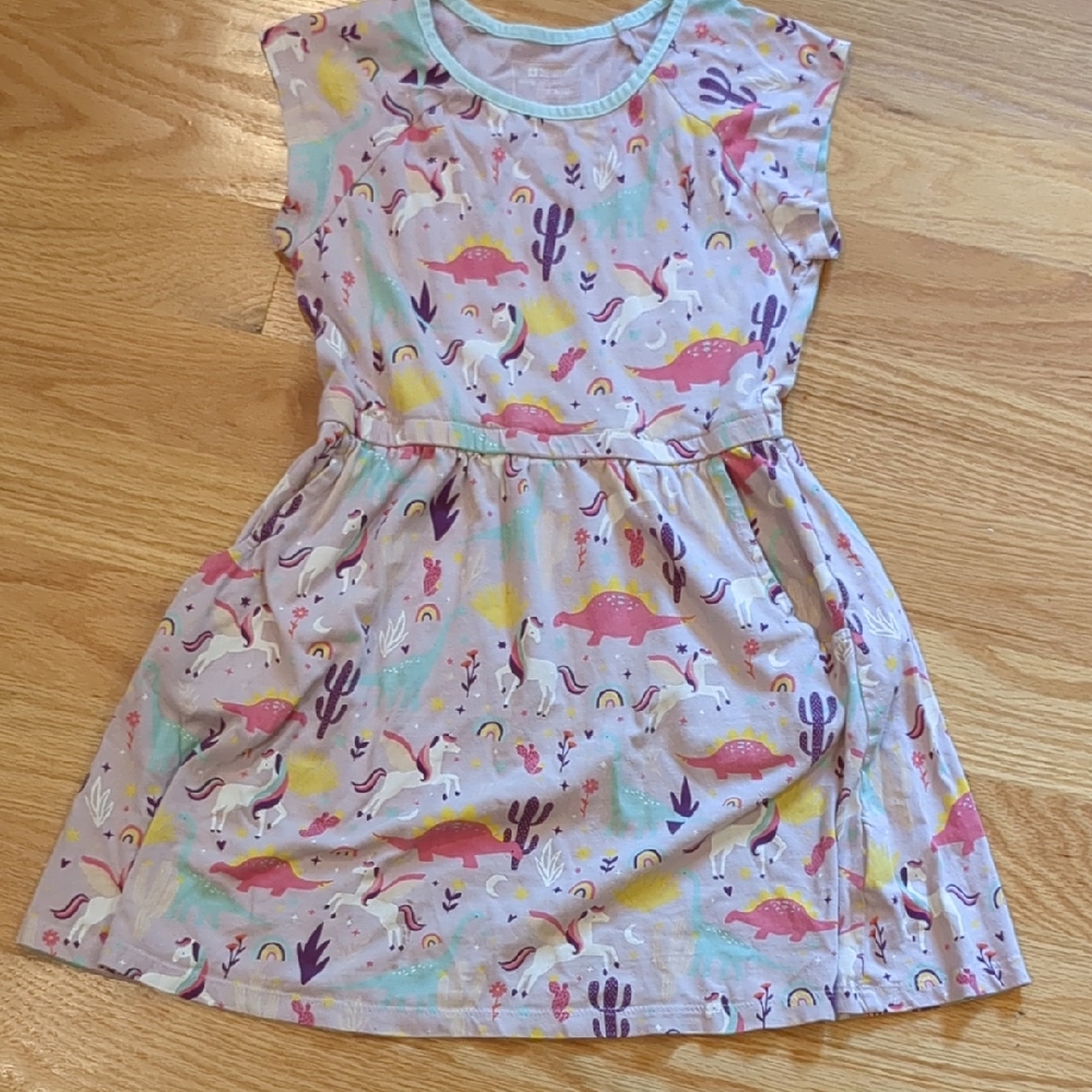 Colorful Dinosaur Print Kids Dress